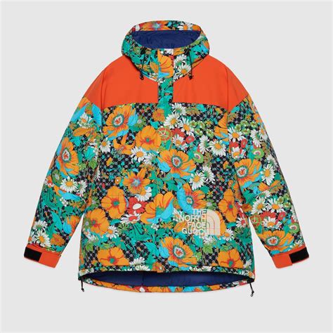 gucci x the north face floral puffer jacket|gucci north face overalls.